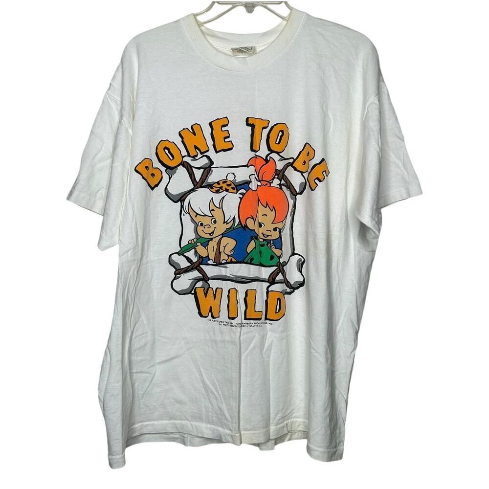 1994 vintage 90s 1990s Flintstones Bone To Be Wild white t-shirt